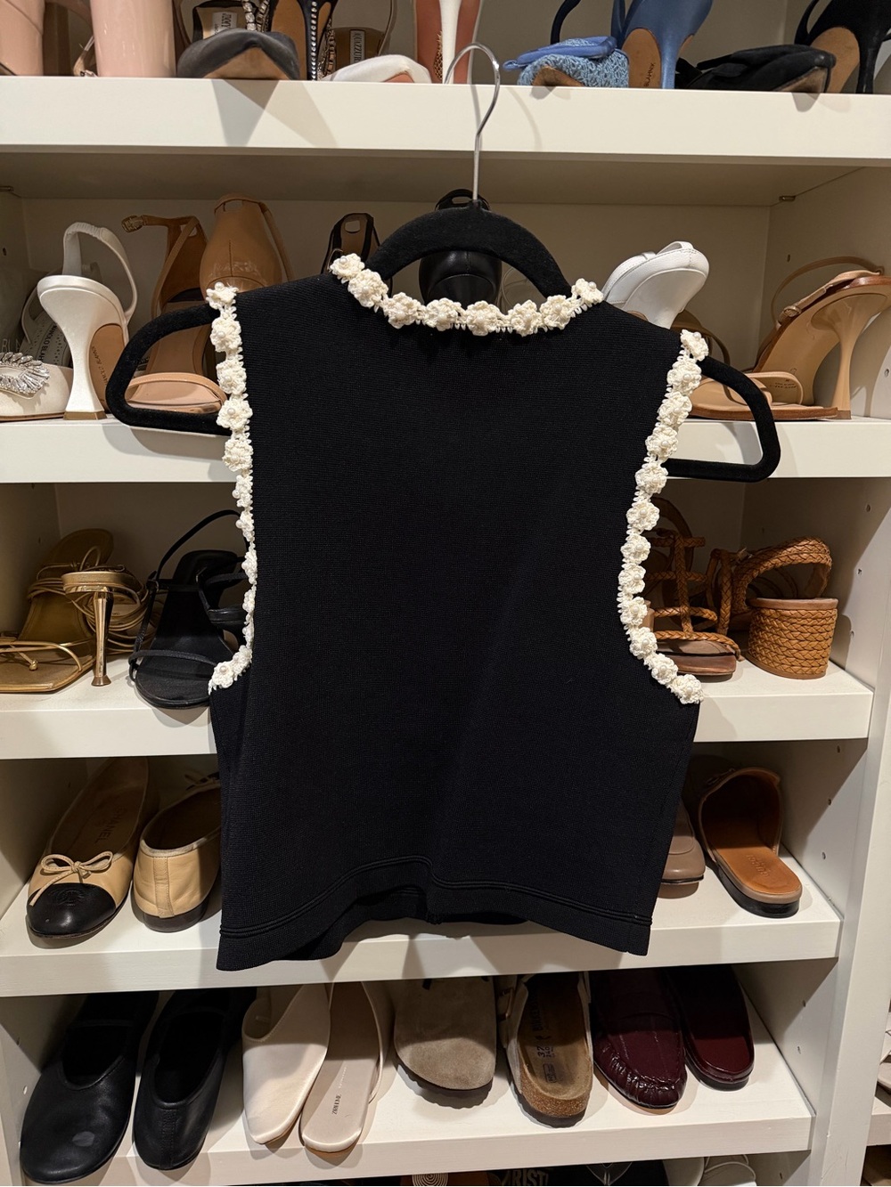 Sandro Black Knit Sleeveless cardigan with Cream Crochet Trim - Picture 2 of 2